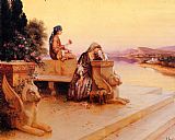 Elegant Canvas Paintings - Elegant Arab Ladies on a Terrace at Sunset
